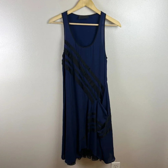 Derek Lam Silk Midi Dress Size 6 Blue Sleeveless Designer Avant Garde Event Y2K - Picture 1 of 9